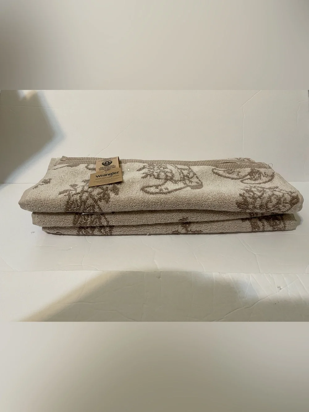 Wrangler 3 Cream/Brown Cowboy Boot, Bow & Flower Pattern Hand Towels - NWT **